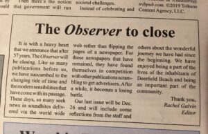 Deerfield Beach’s Observer To Close After 57 Years