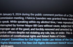 STATE OF FLORIDA V PATRICIA SAUNDERS FOR SPEAKING AT CITY COMMISSION MEETING AND INTERRUPTING GOVERNMENT FUNCTION ETC